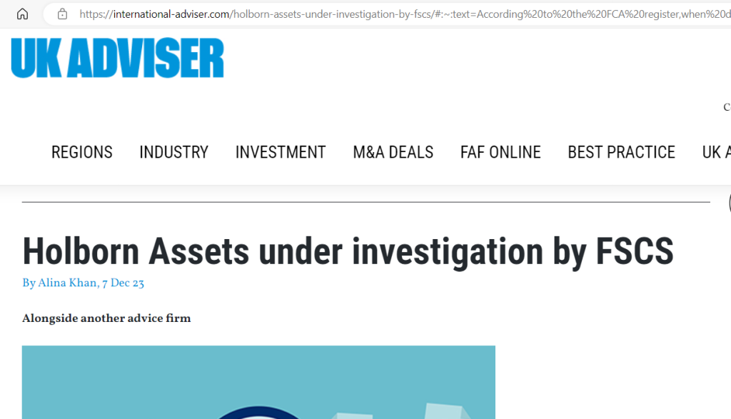 Holborn Assets under investigation by FSCS!